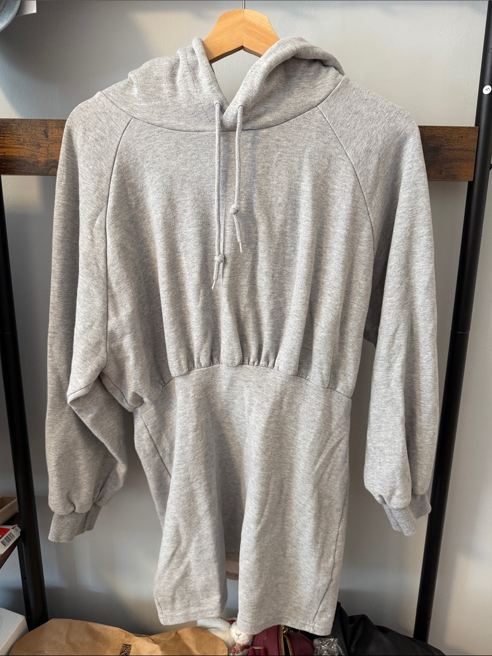 Women's Hooded Sweatshirt Dress in Light Gray